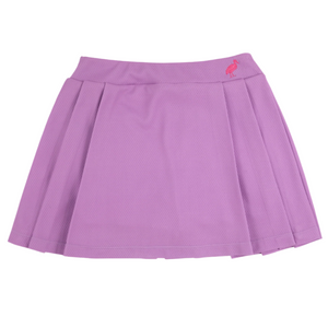 The Beaufort Bonnet Company Girls' Prepletic™ Sammy Sport Skort in lavender features pleats, a comfy waistband, and a small pink flamingo detail—perfectly stylish for both active play and casual wear.