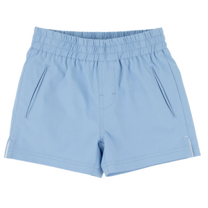 Baby Boys' and Boys' Prepletic™ Sheffield Shorts by The Beaufort Bonnet Company in Sarasota Sky, with an elastic waistband and two front pockets, shown against a white background.