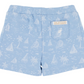The Beaufort Bonnet Company Baby Boys' and Boys' Shaefer Shorts in light blue pima cotton, with white sailboat, palm tree, and bird print, and a small logo label on the back pocket.
