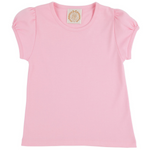 The Beaufort Bonnet Company’s Girls' Penny's Play Shirt is a light pink short-sleeve tee with puffed shoulders, capturing classic charm—ideal for everyday wear, shown laid flat on a white background.