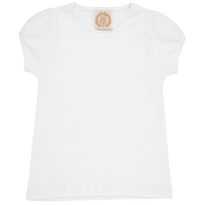 The Girls' Penny's Play Shirt by The Beaufort Bonnet Company is a plain white short-sleeve t-shirt with a round neckline, ideal for daily wear, shown on a white background.