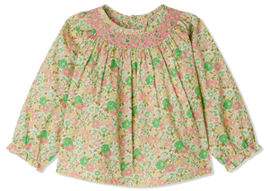 Baby Girls and Girls' Griotte Smocked Blouse made with Pale Pink Liberty Fabric