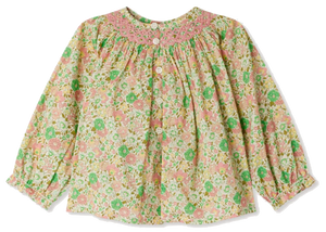 Baby Girls and Girls' Griotte Smocked Blouse made with Pale Pink Liberty Fabric