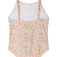 Bonpoint's Girls' Emna Swimsuit One-Piece in Liberty Print features thin straps and a pastel floral design in pink, blue, and green on a white background.