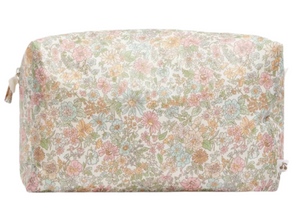 Bonpoint's Coated Pouch Made with Pink Liberty Fabric features a pastel floral pattern on white, ideal for carrying baby's essentials.