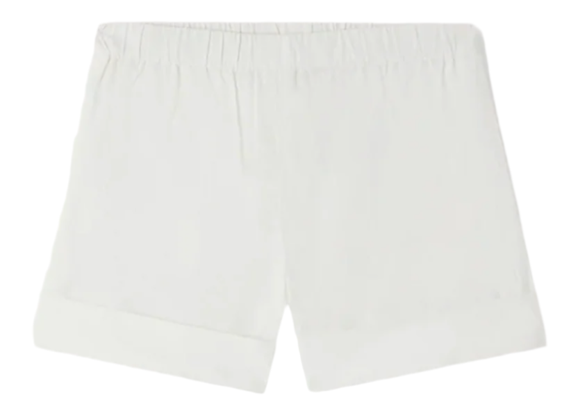 Bonpoint Baby Girls' and Girls' Ecandy Shorts in White Poplin, featuring an elastic waistband and cuffed hem, shown against a plain background.