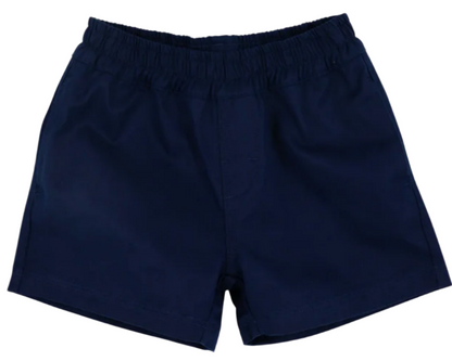 The Beaufort Bonnet Company Boys' Sheffield Shorts, shown in plain navy blue with an elastic waistband, are displayed on a white background.