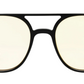 The Lars by Jimmy Fairly: black aviator eyeglasses with a double bridge, cellulose acetate frame, and yellow-tinted lenses, shown on a white background.