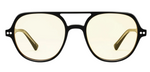 The Lars by Jimmy Fairly: black aviator eyeglasses with a double bridge, cellulose acetate frame, and yellow-tinted lenses, shown on a white background.