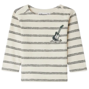 The Bonpoint Baby Boys' and Boys' Tourbillon T-shirt features green stripes, a small chest graphic, and is crafted from soft organic cotton for day-long comfort.