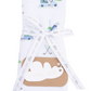 A folded white and blue striped 2-ply burp cloth with golf cart prints, finished with binding, tied with a white "Angel Dear" ribbon, and a cloud-shaped tag attached.