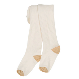 Louise Misha's Baby Girls' and Girls' Chukata Tights are soft cotton white tights with beige heels and toes, featuring an elasticized waist, shown on a plain white background.
