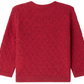 A long-sleeved, red Bonpoint Jarancia cardigan for baby girls and girls, featuring a fancy wool stitch and diamond pattern, shown from the back.