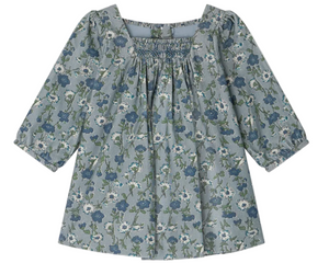 The Bonpoint Baby Girls' and Girls' Jada Dress, crafted from Liberty velvet fabric, features smocking and embroidery. The dress is shown on a white background.