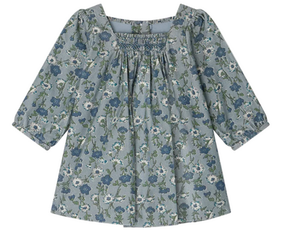 The Bonpoint Baby Girls' and Girls' Jada Dress, crafted from Liberty velvet fabric, features smocking and embroidery. The dress is shown on a white background.