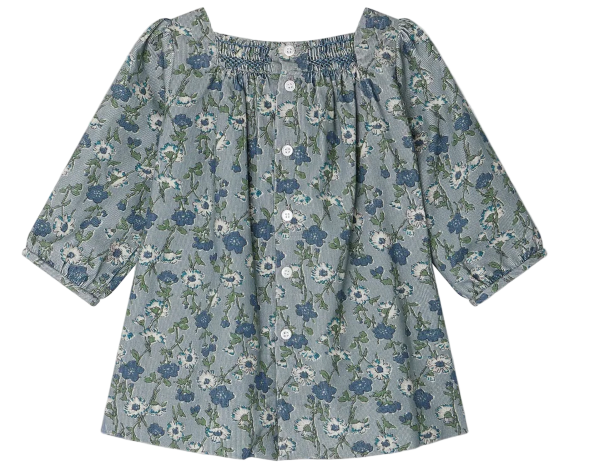 The Bonpoint Baby Girls' and Girls' Jada Dress is crafted from Liberty velvet fabric, featuring smocking, embroidery, and a beautiful floral pattern.
