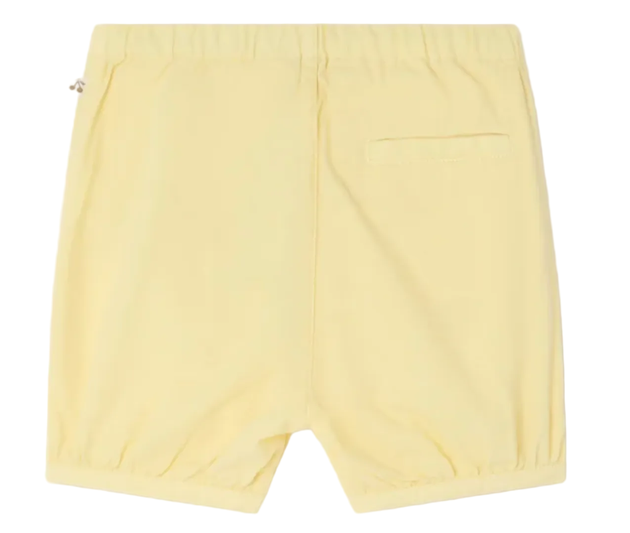 Back view of Bonpoint's Baby and Kids' Azur Bloomer in pale yellow—features an elastic waistband, single back pocket, and gathered leg hems for easy dressing and comfortable everyday wear.