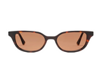 The Pippa cat-eye sunglasses by Jimmy Fairly feature a butterfly frame crafted from dark tortoiseshell cellulose acetate and brown tinted lenses, displayed against a white background.
