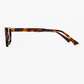 Side view of the Jimmy Fairly Pippa eyeglass frames in a butterfly tortoiseshell design, featuring straight temples and crafted from cellulose acetate, set against a white background.