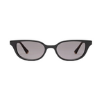 Introducing the Pippa sunglasses by Jimmy Fairly: a pair of black rectangular shades featuring dark lenses and a sleek cellulose acetate frame, displayed on a white background.