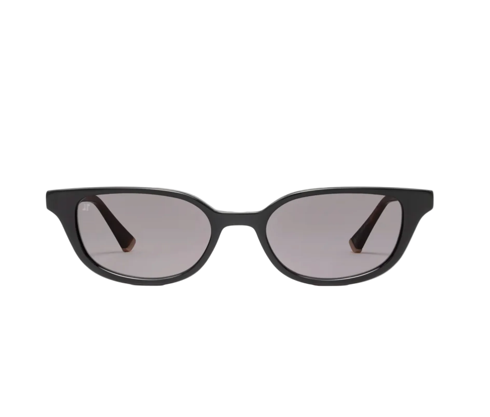 Introducing the Pippa sunglasses by Jimmy Fairly: a pair of black rectangular shades featuring dark lenses and a sleek cellulose acetate frame, displayed on a white background.