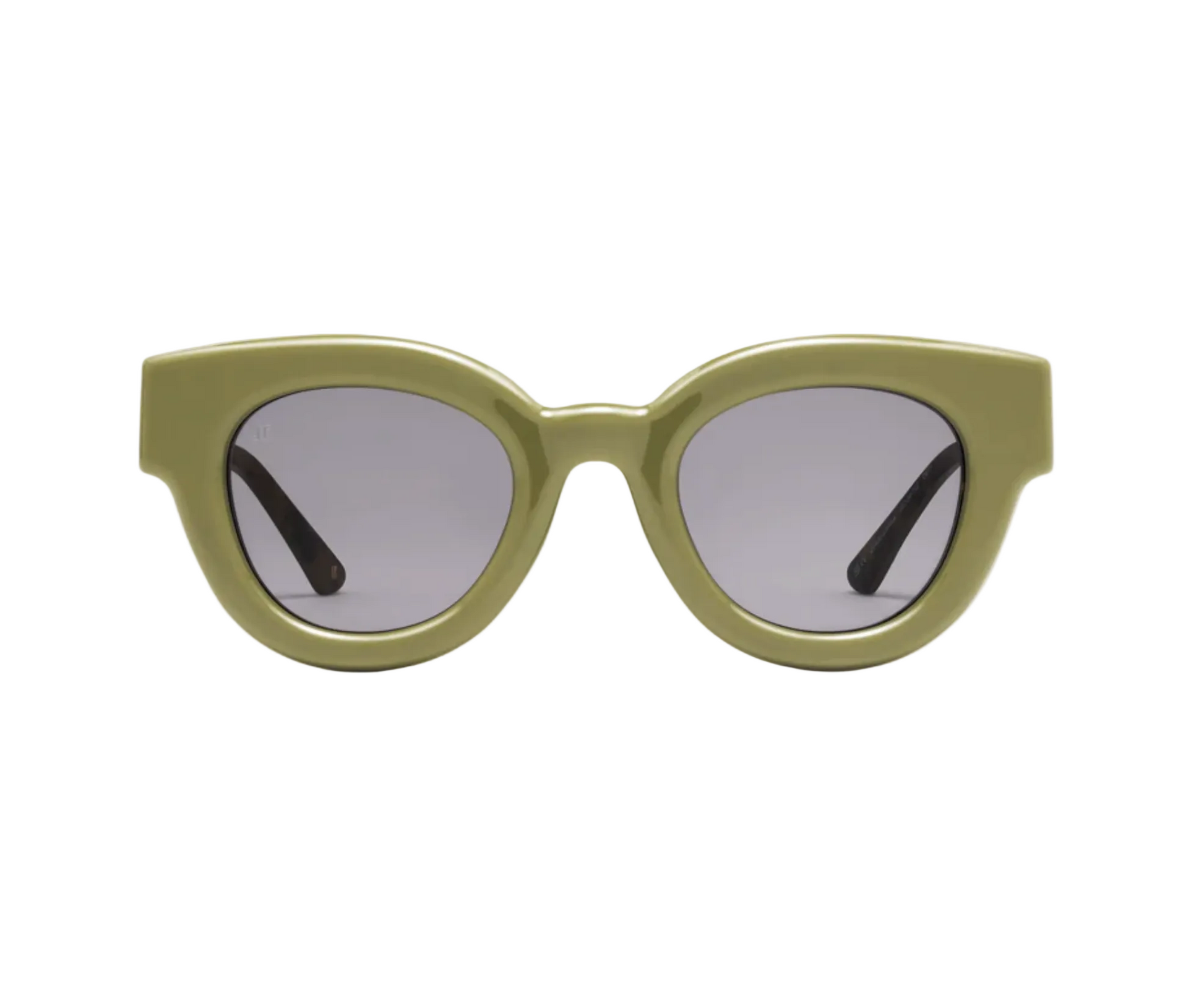 Introducing the Paoli sunglasses by Jimmy Fairly—featuring olive green, thick frames made from premium cellulose acetate and round, dark lenses, displayed on a white background.