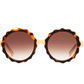 Lily by Jimmy Fairly: Round sunglasses featuring brown gradient lenses and a distinctive round acetate frame with tortoiseshell-patterned, scalloped edges, set against a white background.