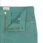 The Sid Mashburn Slim Straight 5-Pocket Pant in teal features garment-dyed Italian twill, a zipper fly that is partially open, a gold button closure, and a visible Sid Mashburn label on the waistband.