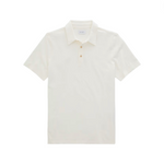 The Bryce Polo by AG Jeans is a classic-fit, plain white short-sleeve shirt featuring a collar and two-button placket, displayed laid flat on a white background.