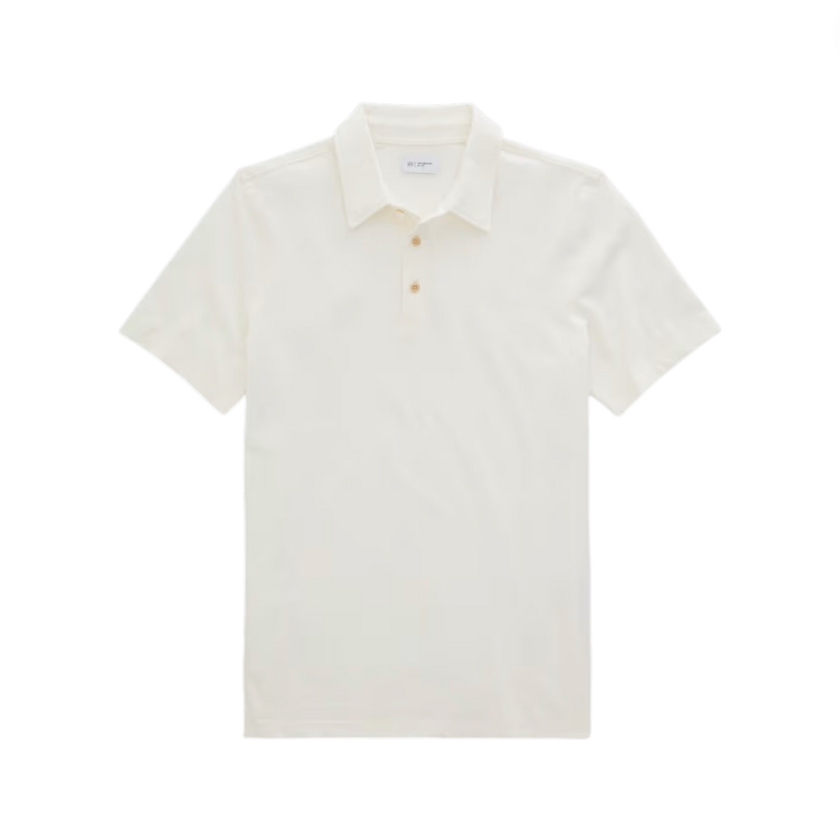 The Bryce Polo by AG Jeans is a classic-fit, plain white short-sleeve shirt featuring a collar and two-button placket, displayed laid flat on a white background.