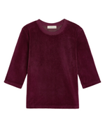 Deep purple long-sleeve crewneck Corfu Velour Top in a slim-fitting velour.