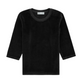 Suzie Kondi Corfu Velour Top: a slim-fitting black long-sleeved shirt with a round neckline and velvet-like texture that creates a tapered silhouette.