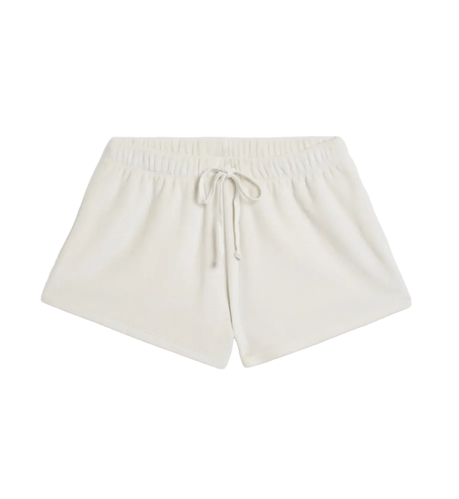 Off-white Tefta Velour Shorts featuring a pull-on design with an elastic drawstring waistband.