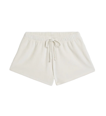 Off-white Tefta Velour Shorts featuring a pull-on design with an elastic drawstring waistband.