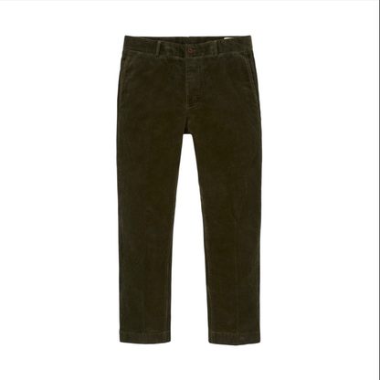 The Sid Mashburn Field Pant is a pair of dark green corduroy trousers featuring front pockets, belt loops, and a button closure, shown on a white background—perfect as stylish field pants or durable workwear for everyday use.