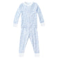 The Joy Street Baby Seaside Two Piece Pajama features long sleeves and pants with a light blue and white Seaside print and white cuffs. Perfect for cozy nights inspired by summer traditions.