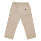The Beaufort Bonnet Company Baby Boys' and Boys' Sheffield Pants in beige, shown from the back, have an elastic waistband and a single pocket with a small embroidered bird detail.