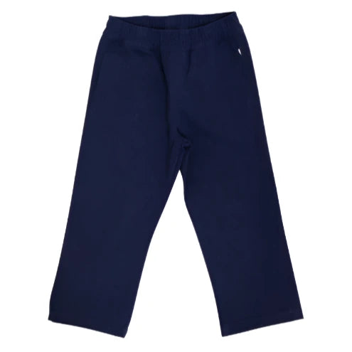 The Beaufort Bonnet Company's Baby Boys' and Boys' Sheffield Pants in navy blue, featuring a straight-leg fit and elastic waistband, laid flat on a white background.