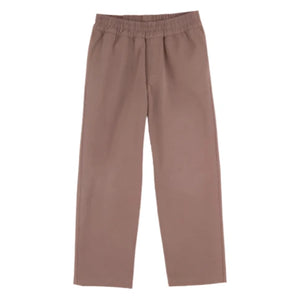 The Beaufort Bonnet Company’s Baby Boys' and Boys' Twill Sheffield Pants in Gray Bay Brown feature a comfortable elastic waistband and classic straight-leg style, laid flat on a white background.