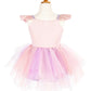 The Great Pretenders Shimmer Unicorn Dress & Headband enchants the mannequin with its whimsical design, showcasing a pink and purple tutu complemented by ruffled straps. The layered tulle skirt adds a magical touch, making it perfect for charming occasions.