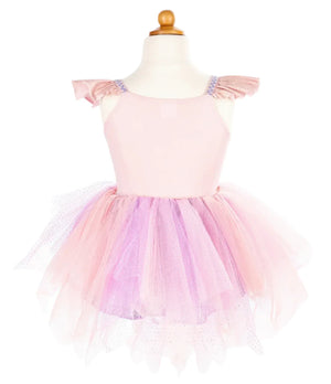 The Great Pretenders Shimmer Unicorn Dress & Headband enchants the mannequin with its whimsical design, showcasing a pink and purple tutu complemented by ruffled straps. The layered tulle skirt adds a magical touch, making it perfect for charming occasions.