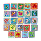 Eeboo’s Dragons Shiny Memory & Matching Game features twenty-four vibrant tiles, each adorned with a unique illustrated mythical creature—including dragons, griffins, unicorns, and mermaids—arranged in a grid on a white background for a magical memory game experience.