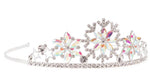 Boutique Snowflake Tiara by Great Pretenders, adorned with three large flower-shaped motifs and small clear rhinestones, featuring iridescent accents and opal-toned gems that capture the enchanting essence of winter.
