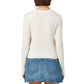 A person is shown from the back wearing the Guest in Residence Shrunken Crew Cashmere Sweater and a blue denim mini skirt against a plain white background.