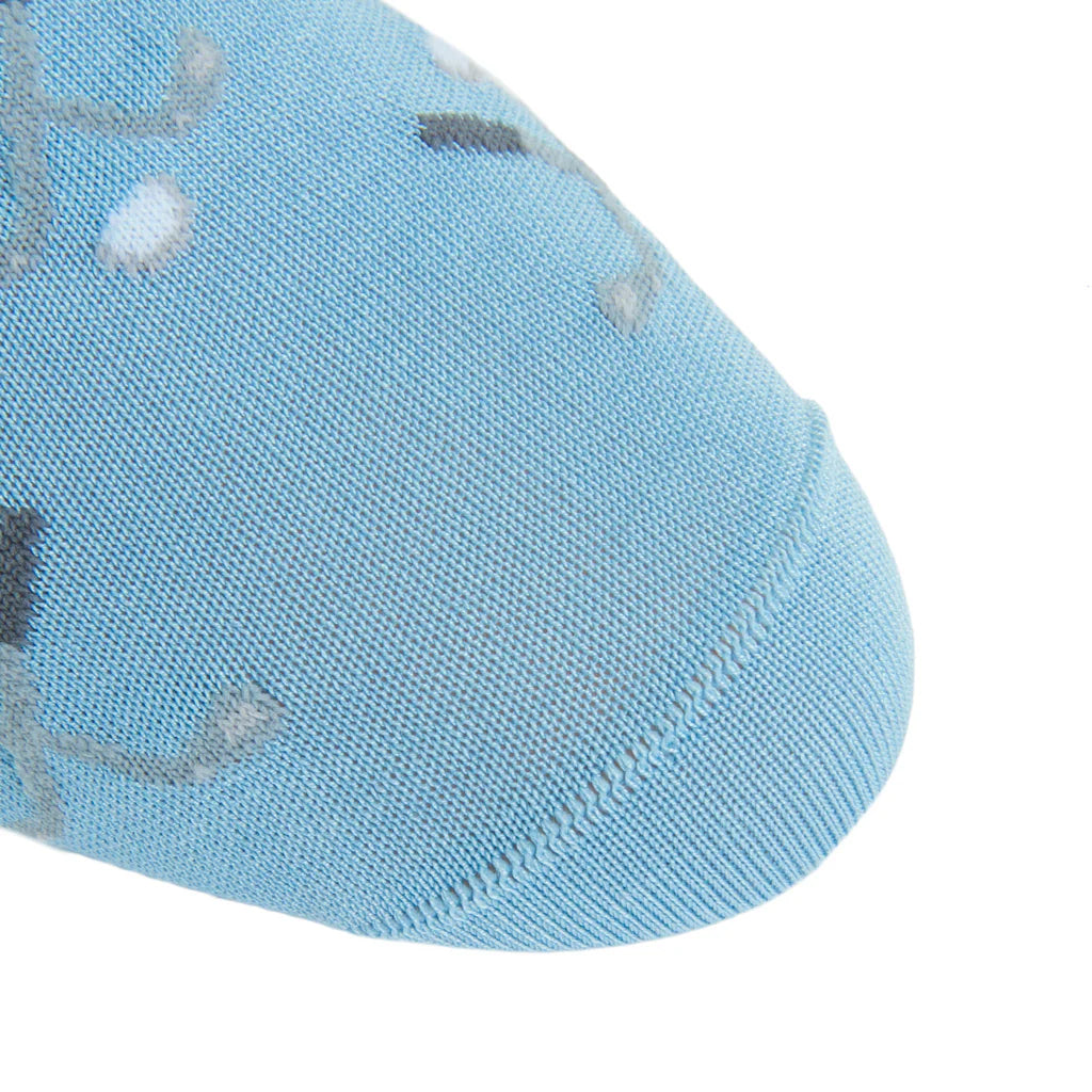 A close-up of the Sky Blue with Steel Golf Club and Ball Cotton Sock by Dapper Classics, featuring unique golf motifs and showcasing expert craftsmanship.
