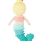 Skye the Mermaid - Regular 20" by Cuddle + Kind is a knit plush doll with blonde hair in a bun, a pastel pink and blue top, and a blue-turquoise tail—perfect for imaginative ocean-themed play.