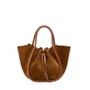 Small Ruched Soft Suede Tote - Saddle