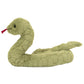 The Jellycat Stevie Snake is a green plush snake toy with realistic scale fur and a red tongue, showcased on a white background.