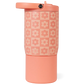 HydroJug Sport Water Bottle 14oz in a peach color features a floral checkerboard pattern and a flip-top lid, shown against a plain background—perfect as a stylish insulated bottle for kids.