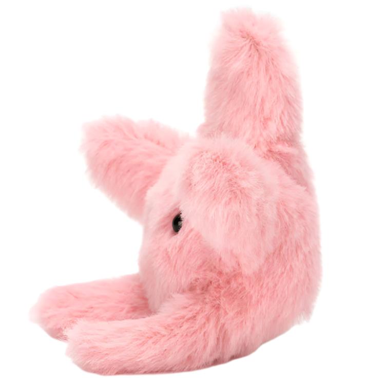 A fluffy pink stuffed toy starfish from Jellycat, called Fluffy Starfish, is shown sitting upright on a white background and viewed from the side.